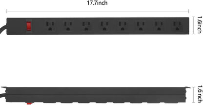 HHSOET Metal 8 Outlet Mountable Power Strip, Wall Mount Outlet Heavy Duty, Wide Spaced Commercial Shop Power Strip with Switch, 15A 125V 1875W, 6 FT SJT 14AWG Power Cord.(Black)