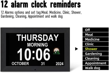 10.1 inches Large Digital Clock, Wall Clock with time, Digital Alarm Clock for Seniors,Dementia Clock That Provides Alarms and Electronic Calendar for Elderly. (Black, 10.1 inches)