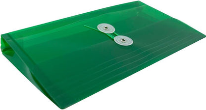 JAM PAPER Plastic Envelopes with Button & String Tie Closure - #10 Business Booklet - 5 1/4 x 10 - Green - 12/Pack