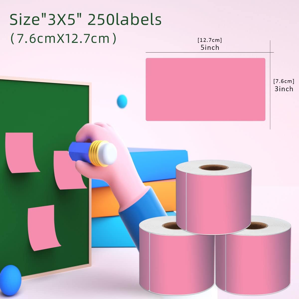 PARLAIM 3 X 5 Inch Rectangle Adhesive Color Coding Stickers,Square Inventory Stickers -250 Per Dispenser Box Pink