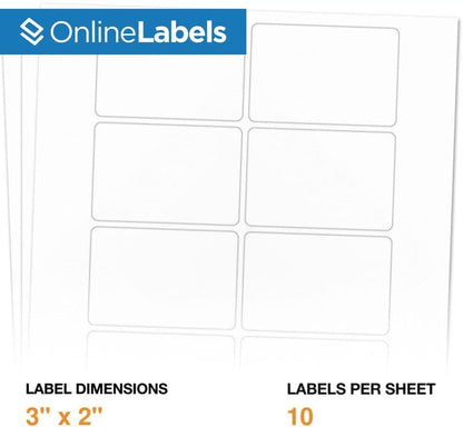 3 x 2 Rectangle Labels - Permanent, White Matte - Wax Melt, Soap, Address Labels - Pack of 2,500 Labels, 250 Sheets - Inkjet/Laser Printers - Online Labels