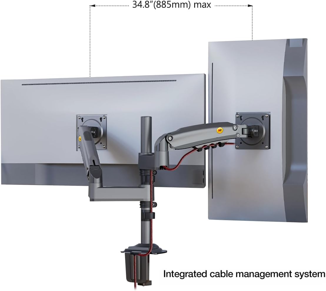 NB North Bayou Dual Monitor Desk Mount Stand Full Motion Swivel Computer Monitor Arm Fits 2 Screens up to 27'' with Load Capacity 4.4~19.8lbs for Each Monitor H180-G