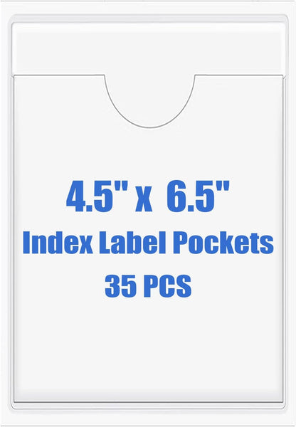 Origin-Joy 35 PCS Self Adhesive Index Card Pockets with Top Open, Clear Plastic Label Holder for Cards of Note, Library and Business, Adhesive Label Pockets & Card Holder (4.5 x 6.5 inch)