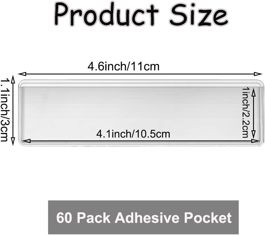 60 Pack Clear Self Adhesive Label Pockets, 4 x1 Inch Label Holders Index Card Pockets Card Holder Shelf Label Holder for Organizing
