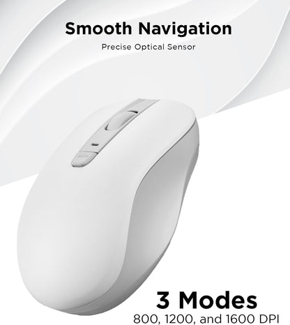 Lenovo Bluetooth Silent Mouse (WL300) - 5 Button Computer Mouse with Silent Left & Right Click – Sculpted Grip, Microsoft Swift Pair, Up to 1600 DPI (White)