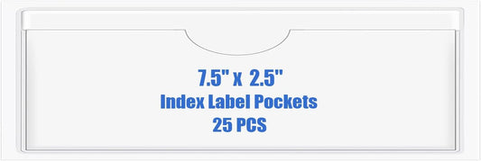 Origin-Joy 25 PCS Self-Adhesive Index Label Pockets, Clear Plastic Peel & Stick Card Holders with Top Open for Loading (7.5 x 2.5 inch)