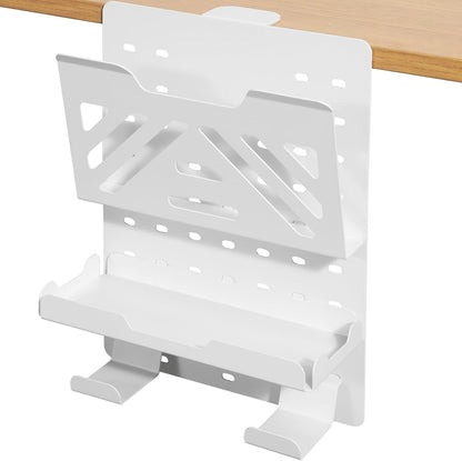MAXECHO Desk Side Storage Holder, Metal Pegboard, Above or Under Desk Laptop Mount, Table Side Hanging File Organizer, Clamp On Cable Management Tray, Peg Board for Gaming, Office