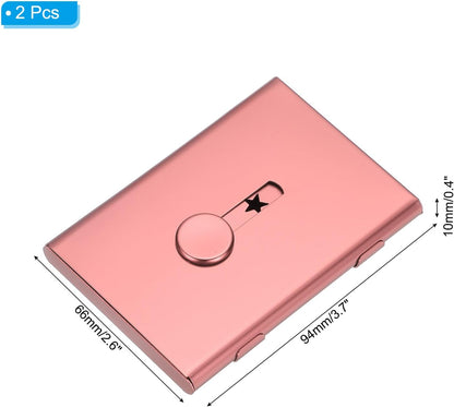 PATIKIL 2 Pcs Business Card Holder, Thumb Drive Business Card Holder Portable Business Card Holders Alloy Slide Out Card Case for Business Meeting, Rose Gold