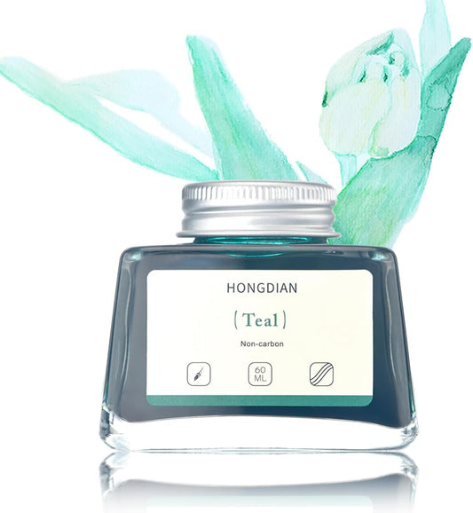 Hongdian Fountain Pen Bottled Ink Teal Color, 60ml Non Carbon Inkwell Bottle, Artist Calligraphy Ink
