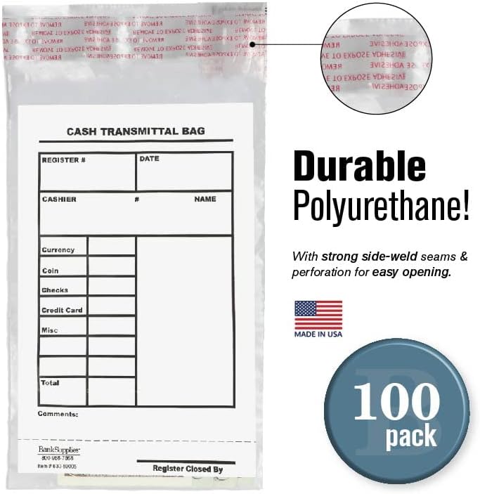 BankSupplies Cash Transmittal Bags | Tamper Evident | 6W x 9H | Case of 100 | Clear Polyurethane Film & Side Weld Seams | Audit Friendly | For Currency, Coin, Checks & Receipts