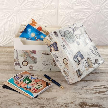 Current World Travel Greeting Card Organizer Box with Dividers - Store 140+ Christmas, Valentine, & Birthday Cards, Recipe Cards, Photo Collections, Postcards, Stationery, 7" x 9" x 9-1/2"