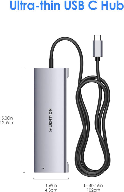 LENTION 3.3FT Long Cable USB C Hub with 4K HDMI, 2 USB 3.0, Card Reader, Aux, Type C Data/Charging Compatible 2024-2016 MacBook Pro, Mac Air/Surface, More, Stable Driver Adapter (CB-C37, Space Gray)