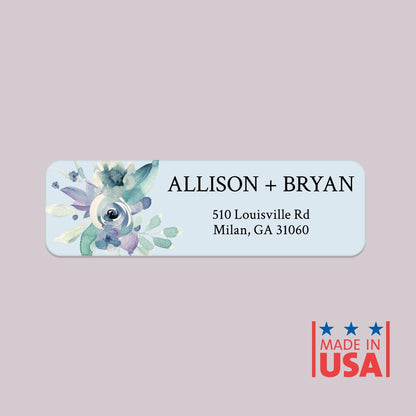 Blue Watercolor Floral Rolled Address Labels / 500 Personalized Return Address Labels/Designer Address Stickers in Elegant Plastic Dispenser
