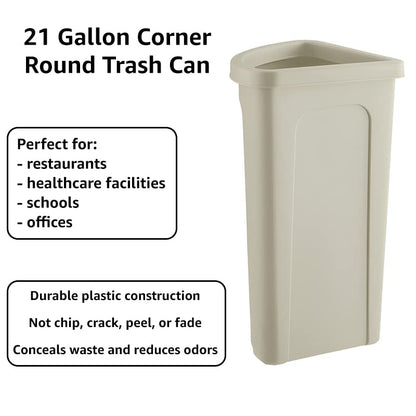 Recycling Bin, 21 Gallon Corner Round Trash Can, Crack-Resistant, Commercial Durable Garbage Can, Reinforced Bottom, Ideal for Home, Kitchen, Bar, Hotel, Restaurant, School