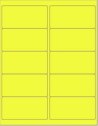 8-1/2 x 11 Neon Color High Light Fluorescent Labels for Laser & Inkjet Printer (Yellow Fluorescent, 4 x 2-10 Per Page | 1000 Labels)