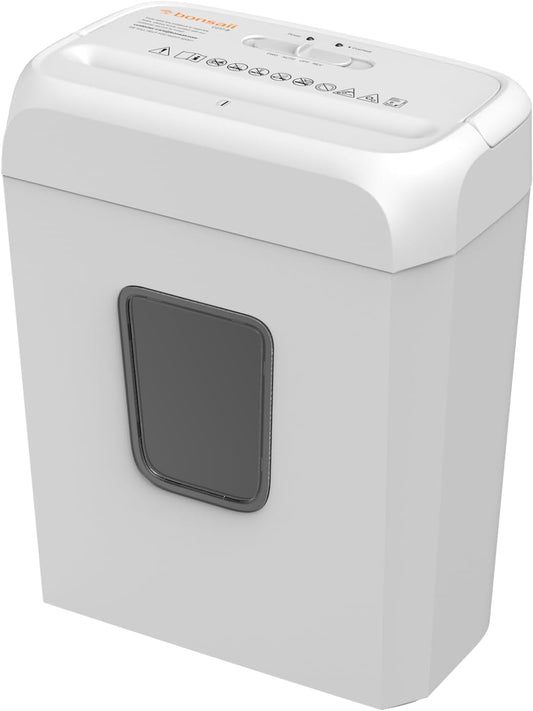 Bonsaii Quiet Cross-Cut Shredder, Ideal for Home Offices, Low-Noise Shredder, 6 Sheets at Once, Perfect for documents, Mail & Staples, 3.4-Gallon Wastebasket, Easy-Carry Handle, White