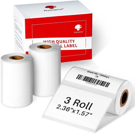 Phomemo 3 Roll 2.36"x 1.57" Thermal Sticker Label, 180 Labels/Roll Compatible with M220, M250, M260,M200, M221 Printer, Strong Permanent Adhesive, for Customer Mailer, Address, Business Letter