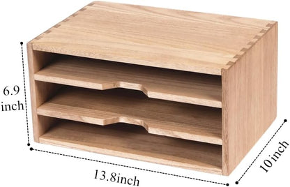 3-Tier Paper Storage Letter Tray File Sorter - Wood Desktop Document Organizer Holders with Mail Sorter, School & Home Magazine File Dividers, Book Rack Shelf Stand for HD-SJ3K (Light)
