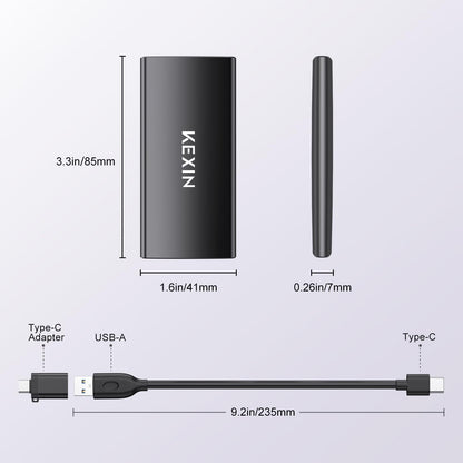 KEXIN External SSD 1TB External Hard Drive USB C Portable SSD, Up to 500MB/s, USB 3.1 External Solid State Drive 1T for PC Mac Android Game Console, Laptop, Xbox, PS4 and More
