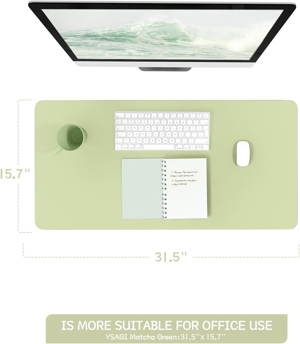 YSAGi Non-Slip Leather Desk Pad, Waterproof Laptop Computer Desk Keyboard Mat, Table Protector Blotter Mat, Large Mouse Pad for Office/Work/Home/Decor(Matcha Green, 31.5" x 15.7")