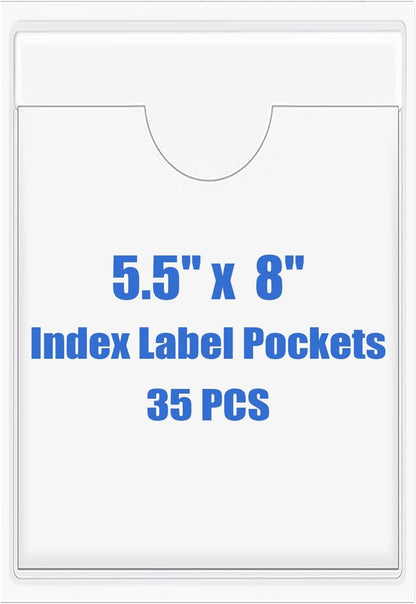 Origin-Joy 35 PCS Self Adhesive Index Card Pockets with Top Open, Clear Plastic Label Holder for Cards of Note, Library and Business, Adhesive Label Pockets & Card Holder (5.5 x 8 inch)