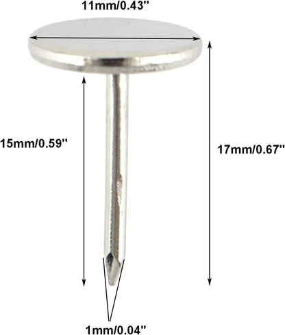 100Pcs Flat Head Upholstery Tacks Home Furniture Decor Tack Upholstery Nails Pushpin Thumb Tacks,Silver Tone (11mmx17mm)