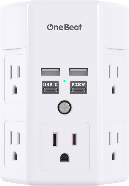 Surge Protector, 5 Outlets Extender with 4 USB Ports(USB C PD30W), 3-Side 1680J Power Strip Multi Plug Outlet Expander, USB Wall Charger, Outlet Splitter Adapter Wall Mount for Home Office(White)