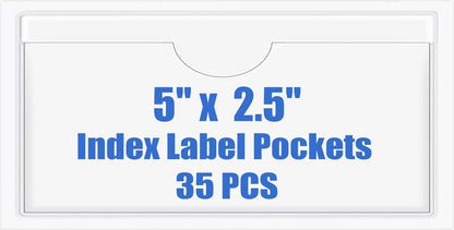 Origin-Joy 35 PCS Self Adhesive Index Card Pockets with Top Open, Clear Plastic Label Holder for Cards of Note, Library and Business, Adhesive Label Pockets & Card Holder (5 x 2.5 inch)