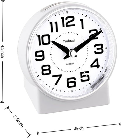 4.3" No Ticking Analog Alarm Clock,Silent Readable for Seniors,Easy to Set,Gradual Rise Alarm,Big Numbers,On/Off Switch on Side,Gentle Wake,Snooze,Lighted on Demand,Battery Operated,White