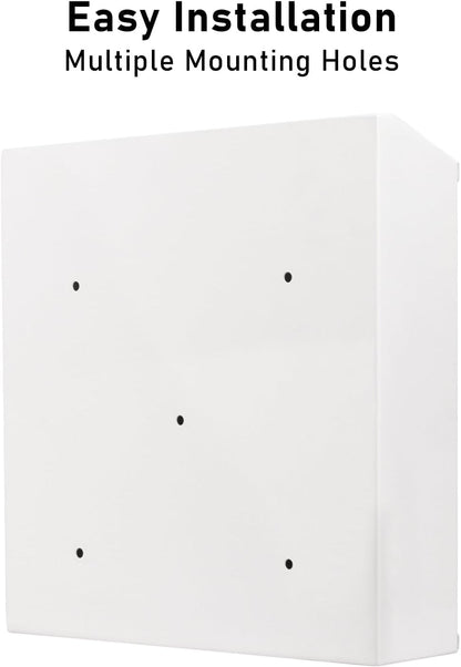 Suggestion Box with Lock and Slot, Wall Mounted Metal Drop Box with 4 Keys, Secure Locking Box for Cash and Ballots, Office MailBox, 10.4 x 2.9 x 11 Inch, White
