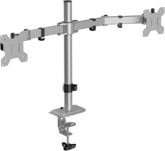 Suptek Dual Monitor Desk Mount, Adjustable Dual Monitor Arm for 2 Monitor Screens up to 38 inch, Extra Tall 15.75" Pole Monitor Stand for Desk, Holds up to 22 lbs,Silver(MD9442MS)