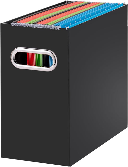 Oterri File Organizer, 1 Pack Small Storage Box, Cardboard File Folder Organizer, Collapsible File Box for Hanging File Folders Letter Size, Portable Filing Organizer with Handle (Black)