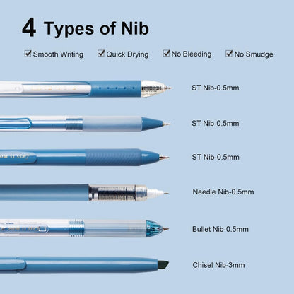 6 Count Pastel Gel Ink Pen Set,Cute Note Taking 0.5mm Fine Point Retractable 5 Count Black Ink Pens with 1 Count Highlighter for Writing, Journaling, School, Office (Blue)