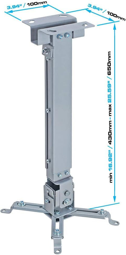 Cmple - Universal Adjustable Projector Ceiling Mount, Projector Bracket with Extendable Length for LCD/DLP Projectors - Max 44lbs (Silver)
