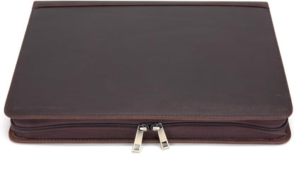 Genuine Leather Portfolio for Women and Men, 8.5 x 11 Legal Pad Padfolio, Zippered Notebook Organizer for 13” Laptop, Business Executive Professional Folio for Work, Dark Brown