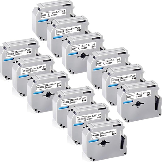 12Pack M-K231 Replacement for Brother M Tape 12mm 0.47'' White, M-K231s MK231s M231 Label Tape Replace for Brother PTouch PT-M95, PT-90, PT-70, PT-65, PT-60, PT-45 Label Maker Refills