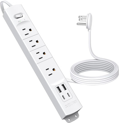 TROND Flat Plug Power Strip USB-5ft Flat Extension Cord Surge Protector Wall Mount, 2 Type C & 2 USB A Ports with Multiple Outlets, 1440J, 1625W for Office Supplies Dorm Room Essentials, White