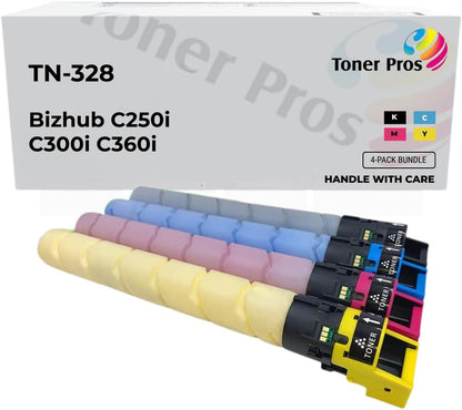Toner Pros Replacement Toner Cartridge – Compatible for Konica Minolta TN-328 (TN328K, TN328C, TN328M, TN328Y) – High Yield 4-Color Pack for Bizhub C250i, C300i, C360i Printers – 28,000 Pages Each