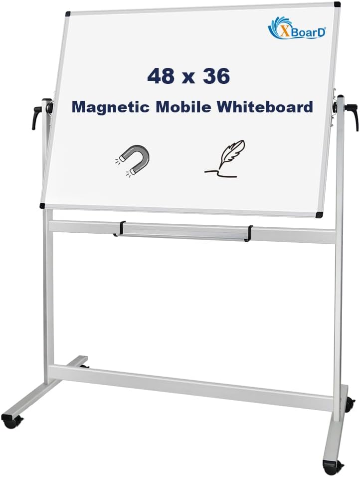 XBoard Rolling Whiteboard 48x36 inch | Double-Sided Mobile Dry Erase Board Aluminium Frame for Home School Office Live Streaming
