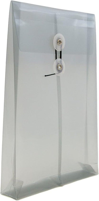 JAM PAPER Plastic Envelopes with Button & String Tie Closure - 6 1/4 x 9 1/4 - Smoke Grey - 12/Pack