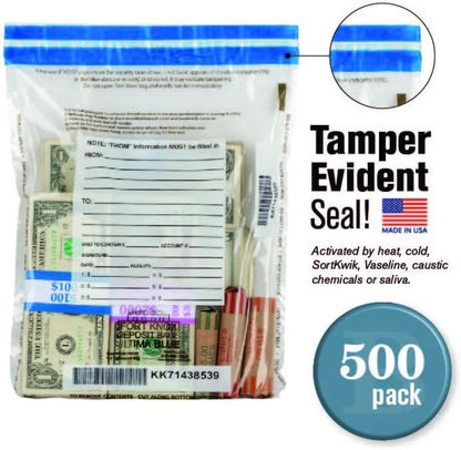 BankSupplies Ultima Blue Clear Deposit Bags | 9W x 12H | Pack of 500 | Transit, Transfer, Valuables | Tamper Evident Tape | Captive Flap Closure | Security Deposit Bag