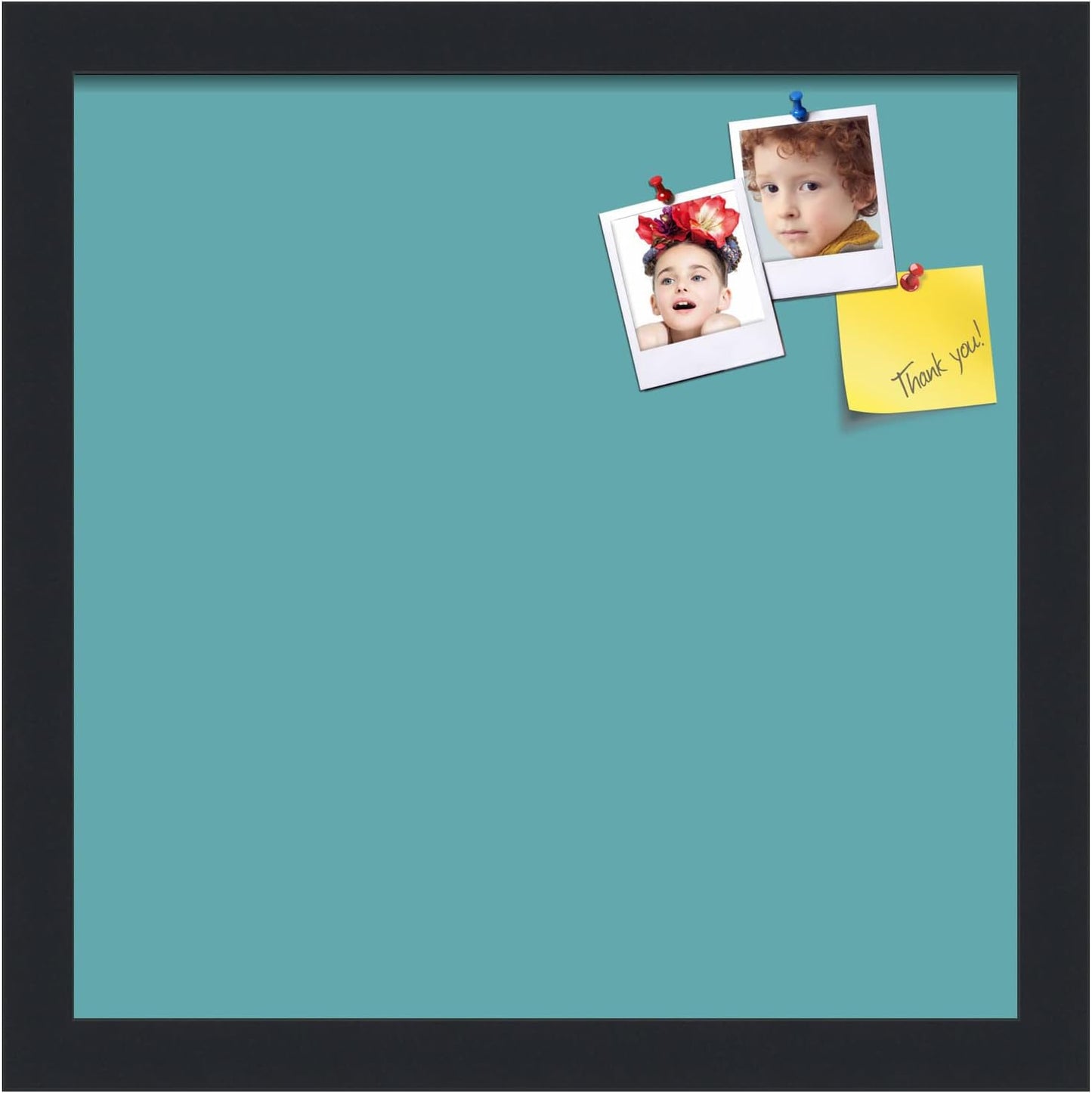PinPix 13x13 Inch Cork Bulletin Board. This Decorative Framed Pin Board Comes with Aqua Pastel Design and a Satin Black Frame. Ideal for Home Office Decor or Message Board (PinPix-1806)