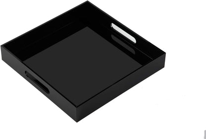 Glossy Black Acrylic Serving Tray - 14x14Inch, Multipurpose, Sturdy, Modern Style, Spill Proof, Countertop Organizer, Vanity Table Tray