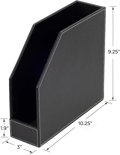 MobileVision Executive Leather Vertical File Folder Holder & Office Product Organizer, Store Files, Magazines, Notepads, Books and more, 2 Pack Combo Set