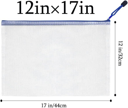 Mesh Zipper Pouch Bag,A3 Zipper Bag for Organizing Storage, Waterproof Zipper Pouch, 17" x 12"/44cm x 32cm, File Bag for School and Office Supplies (Blue)