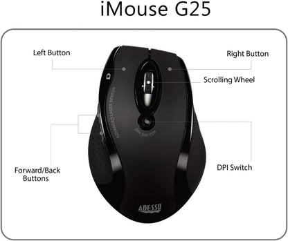 Adesso iMouse G25 - Wireless Ergonomic RF Laser Mouse