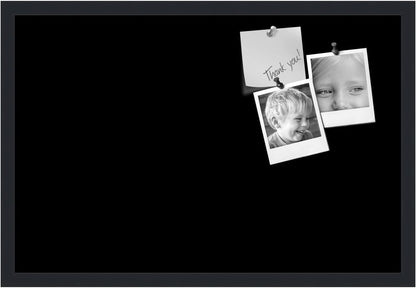 PinPix 27x18 Inch Cork Bulletin Board. This Decorative Framed Pin Board Comes with Solid Black Design and a Satin Black Frame. Ideal for Home Office Decor or Message Board (PinPix-622)