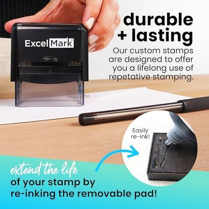 ExcelMark Custom Rubber Stamp – Clean & Easy Stamping – Personalized Self-Inking Stamp (Small)
