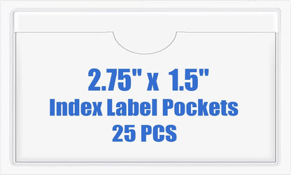 Origin-Joy 25 PCS Self-Adhesive Index Label Pockets, Clear Plastic Peel & Stick Card Holders with Top Open for Loading (2.75 x 1.5 inch)
