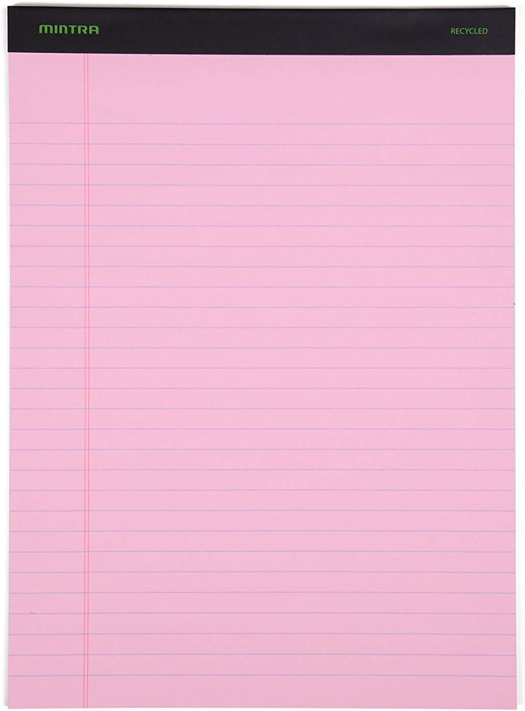 Mintra Office Legal Pads, ((Basic 6pk - (Pastel Version #3), 8.5in x 11in, Wide Ruled)) - Includes 2 Blue Writing Pads, 2 Pink Writing Pads and 2 Green Writing Pads